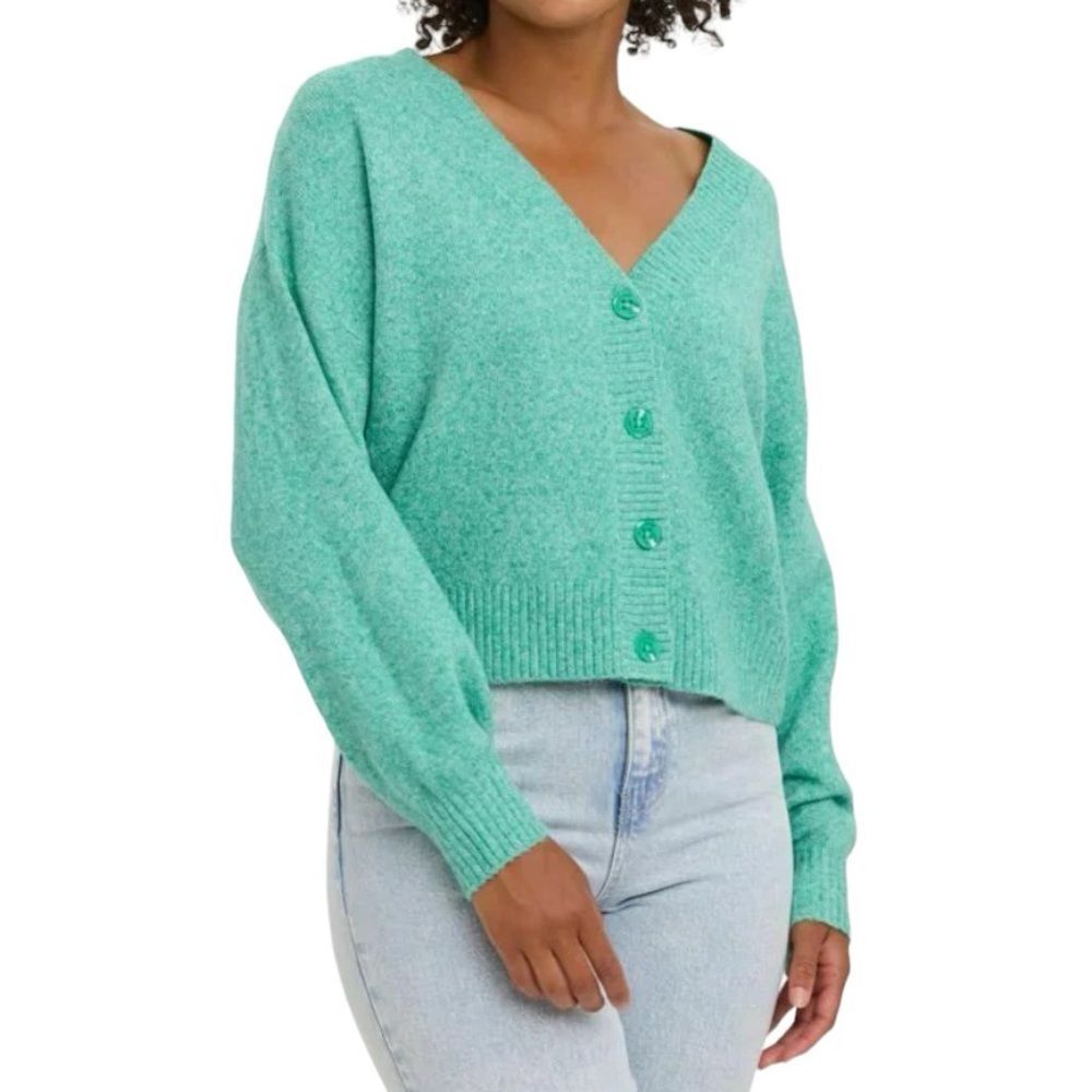 Vero Moda Button Front V-Neck Long Sleeve Cropped Cardigan Boxy Sweater DMDOFFY